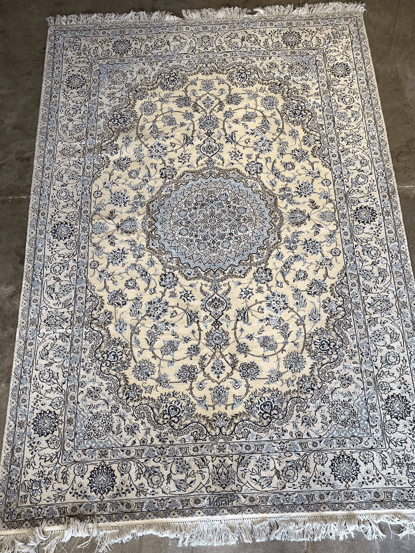 Original Persian Naen Rug 5.2ft x 7.6 ft w/ Signature - Farhad's Rug Gallery