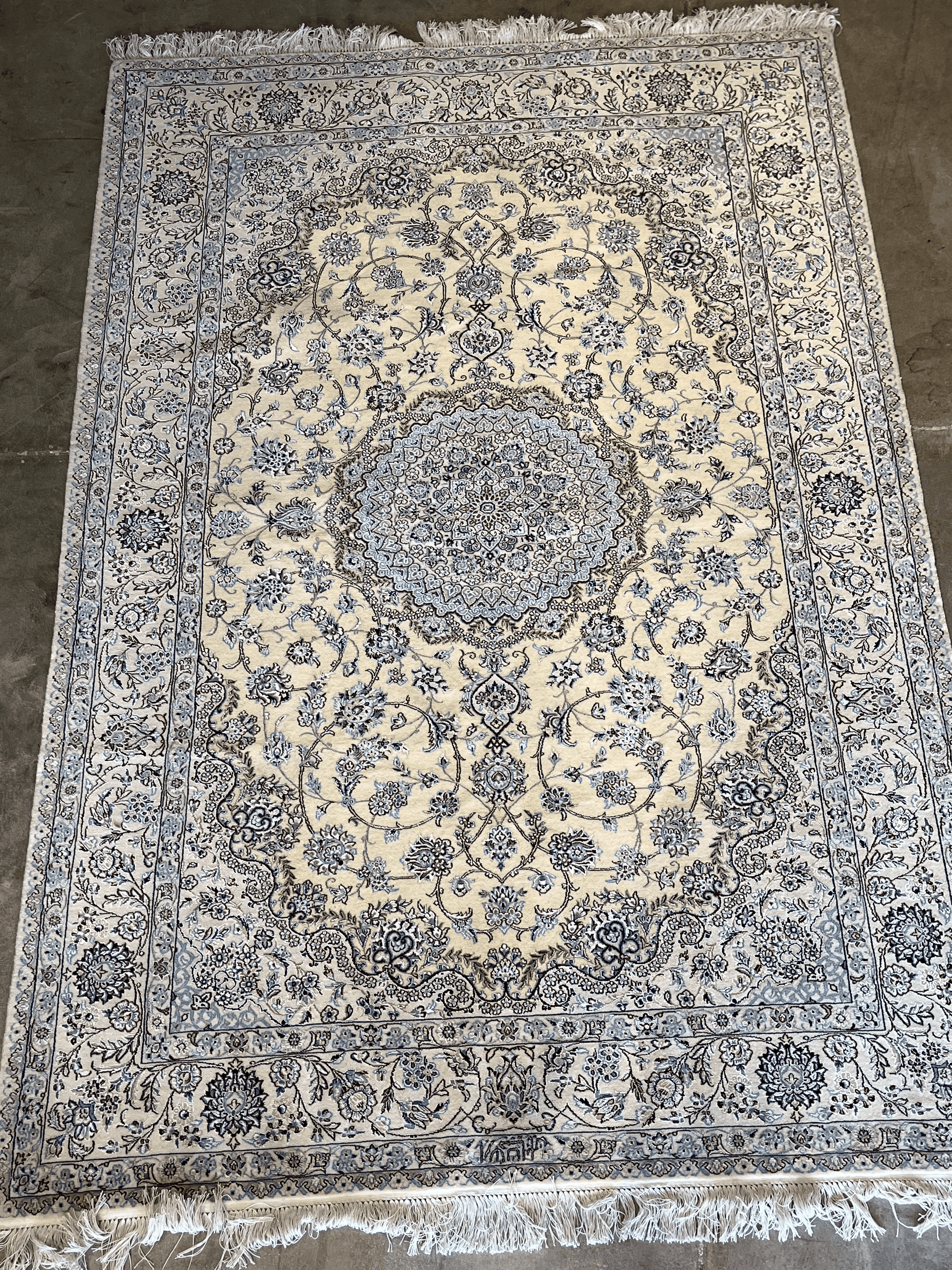 Original Persian Naen Rug 5.2ft x 7.6 ft w/ Signature - Farhad's Rug Gallery