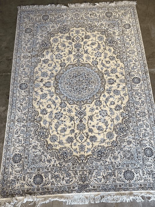 Original Persian Naen Rug 5.2ft x 7.6 ft w/ Signature - Farhad's Rug Gallery