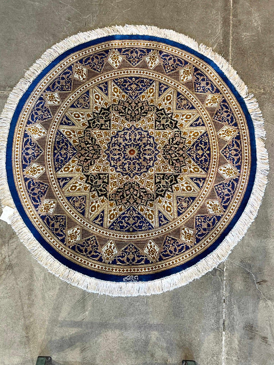 Original Persian Qum All Silk Rug 3.3ft x 3.3ft - Farhad's Rug Gallery